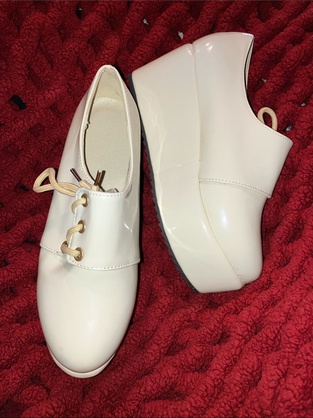 Cream Platform Lace-Up Women's Shoes